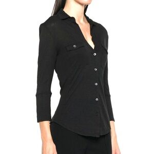 James Perse Sheer Slub Side Panel Shirt - Black - elevated basic
